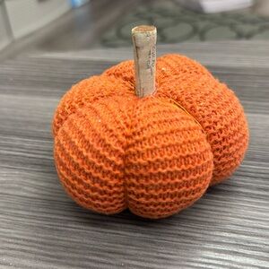 All new polyester knitted soft pumpkin with drift wood stem new in excellent